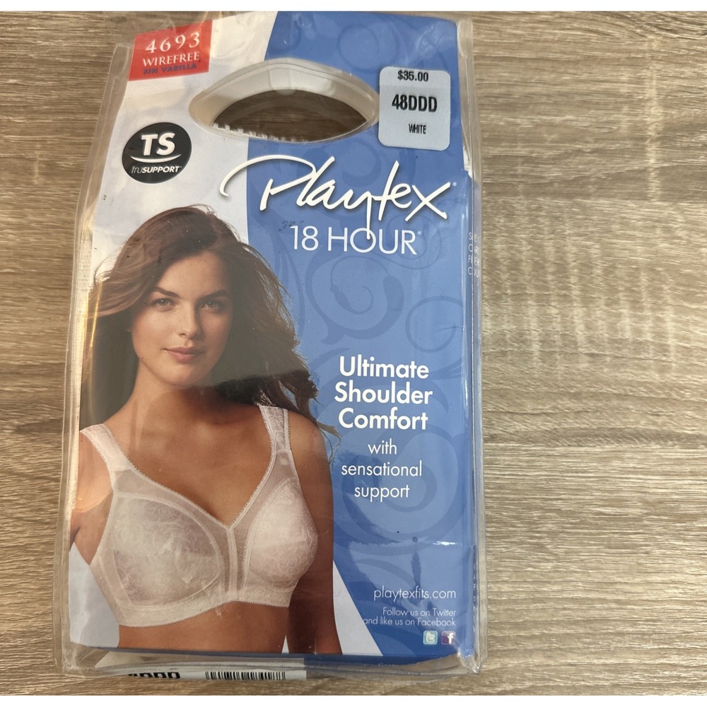 Playtex 18 Hour Ultimate Shoulder Comfort Four Way Support 48DDD White Bra NWT
